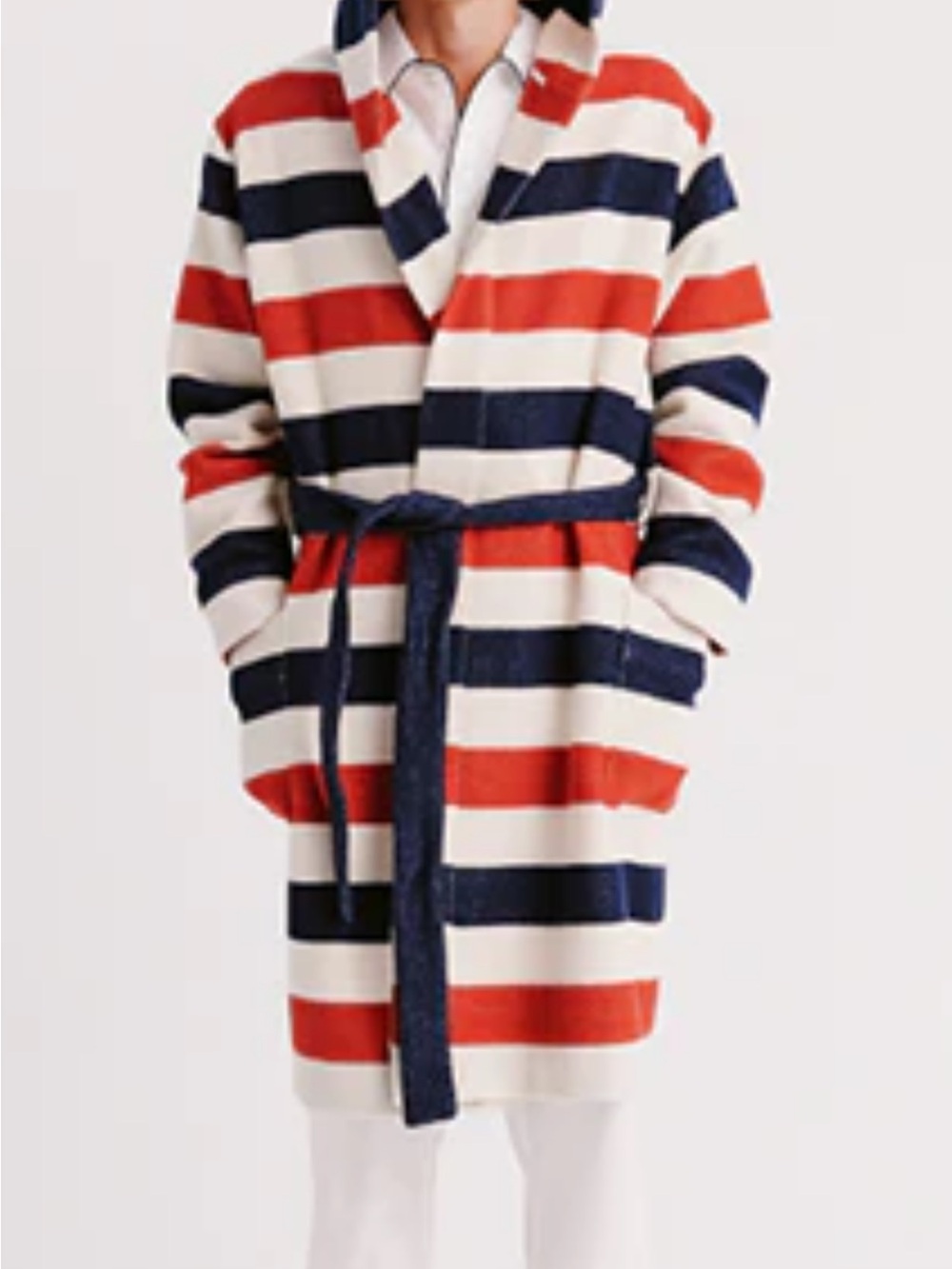Sleepy Jones Red Navy and Cream Striped Belted Coat